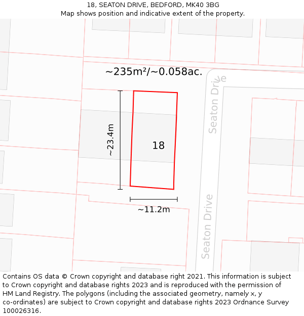 18, SEATON DRIVE, BEDFORD, MK40 3BG: Plot and title map