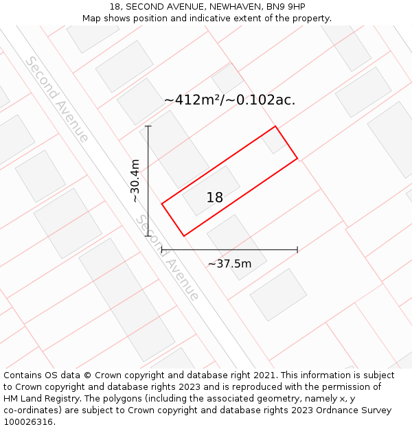 18, SECOND AVENUE, NEWHAVEN, BN9 9HP: Plot and title map