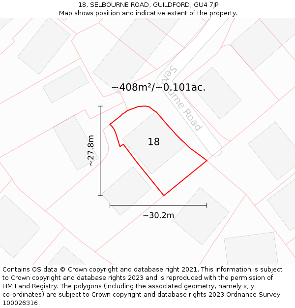 18, SELBOURNE ROAD, GUILDFORD, GU4 7JP: Plot and title map