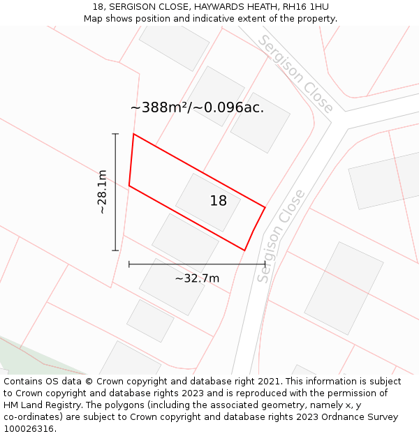 18, SERGISON CLOSE, HAYWARDS HEATH, RH16 1HU: Plot and title map