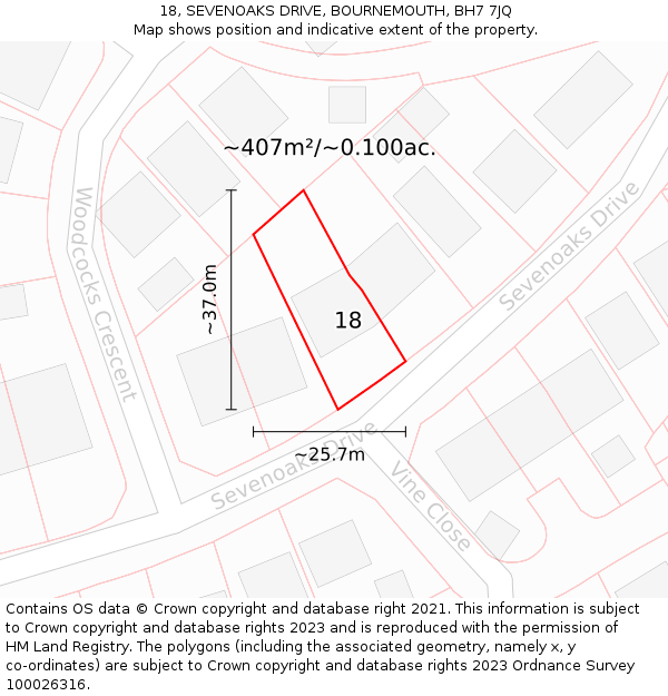 18, SEVENOAKS DRIVE, BOURNEMOUTH, BH7 7JQ: Plot and title map