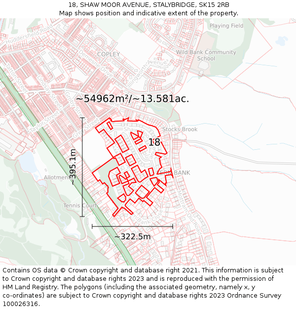 18, SHAW MOOR AVENUE, STALYBRIDGE, SK15 2RB: Plot and title map
