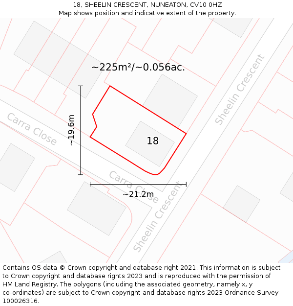 18, SHEELIN CRESCENT, NUNEATON, CV10 0HZ: Plot and title map