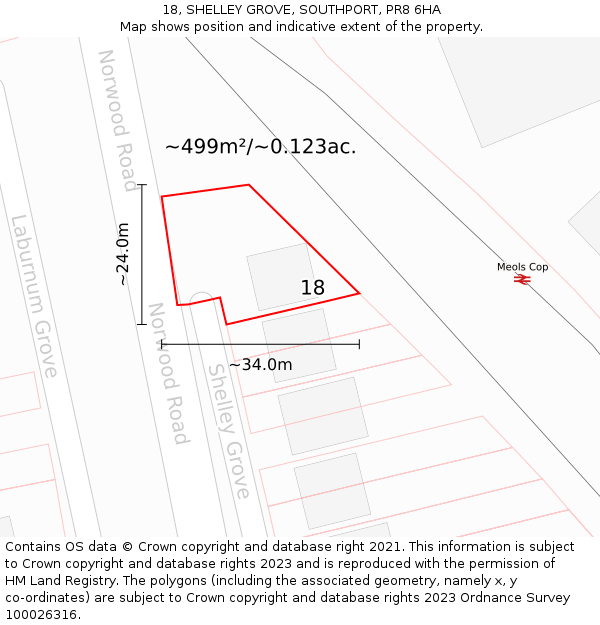 18, SHELLEY GROVE, SOUTHPORT, PR8 6HA: Plot and title map