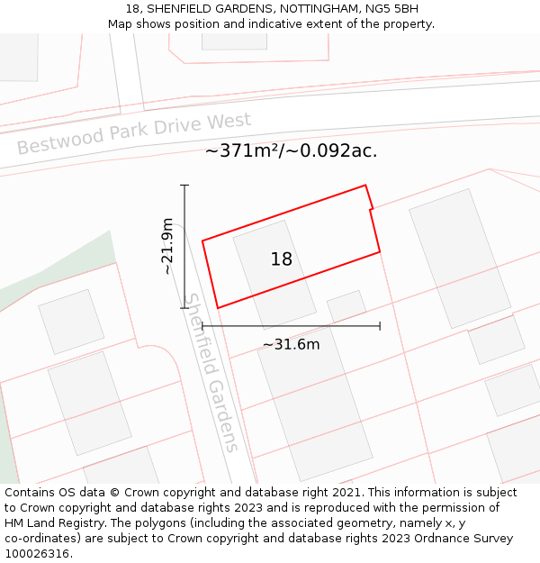 18, SHENFIELD GARDENS, NOTTINGHAM, NG5 5BH: Plot and title map