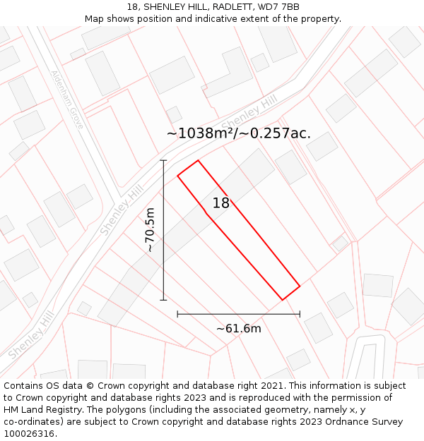 18, SHENLEY HILL, RADLETT, WD7 7BB: Plot and title map