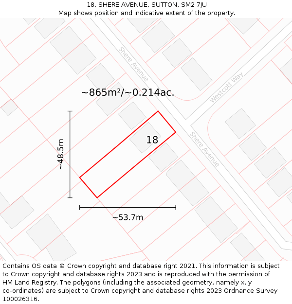 18, SHERE AVENUE, SUTTON, SM2 7JU: Plot and title map