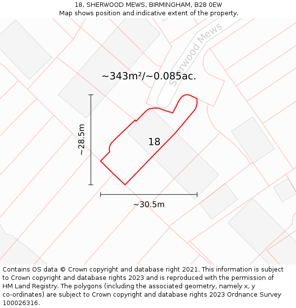 18, SHERWOOD MEWS, BIRMINGHAM, B28 0EW: Plot and title map