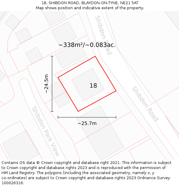 18, SHIBDON ROAD, BLAYDON-ON-TYNE, NE21 5AT: Plot and title map