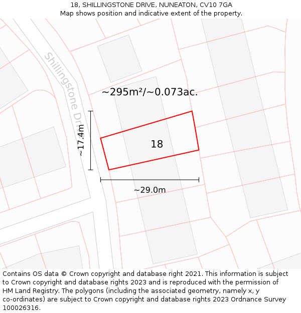 18, SHILLINGSTONE DRIVE, NUNEATON, CV10 7GA: Plot and title map