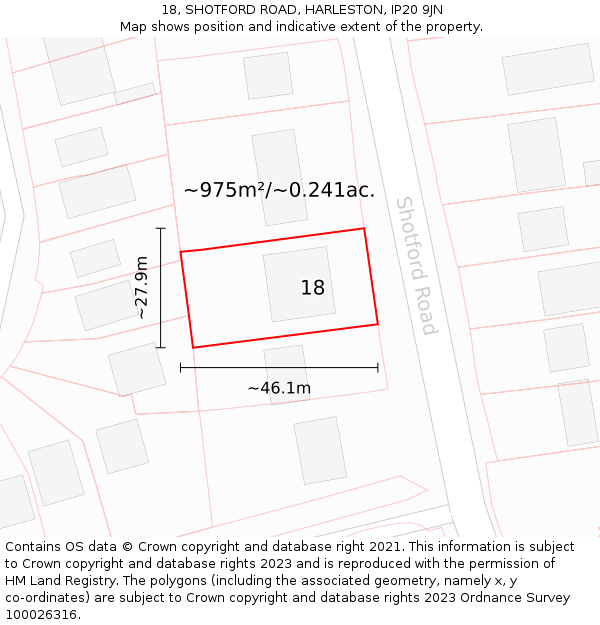 18, SHOTFORD ROAD, HARLESTON, IP20 9JN: Plot and title map