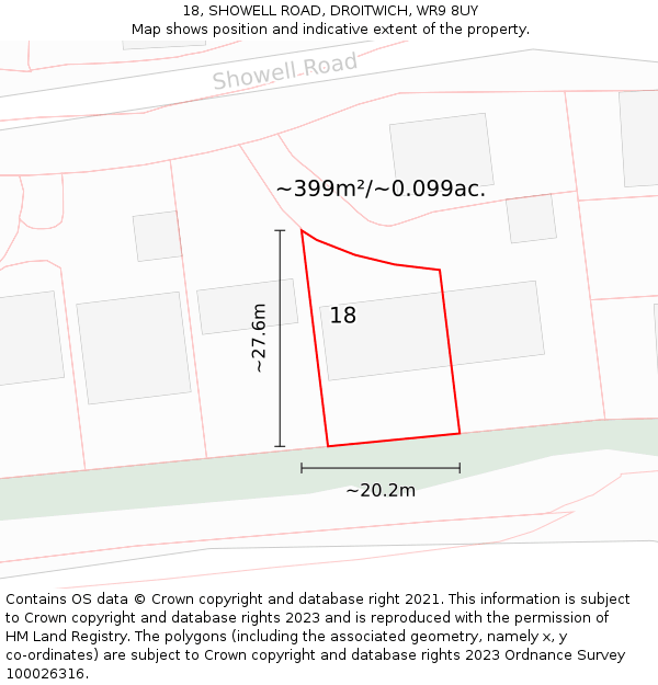 18, SHOWELL ROAD, DROITWICH, WR9 8UY: Plot and title map