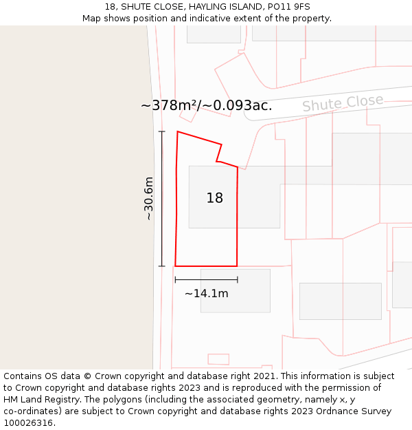 18, SHUTE CLOSE, HAYLING ISLAND, PO11 9FS: Plot and title map
