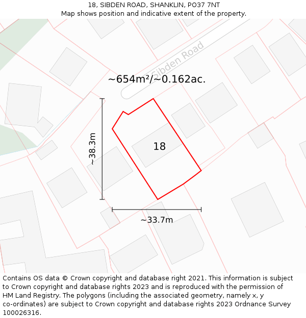 18, SIBDEN ROAD, SHANKLIN, PO37 7NT: Plot and title map