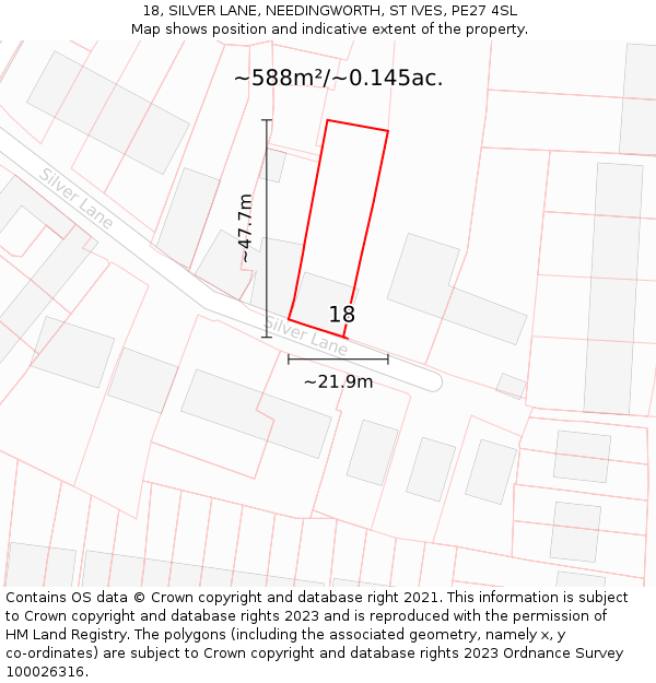 18, SILVER LANE, NEEDINGWORTH, ST IVES, PE27 4SL: Plot and title map