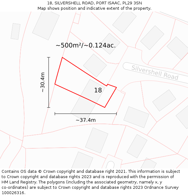 18, SILVERSHELL ROAD, PORT ISAAC, PL29 3SN: Plot and title map