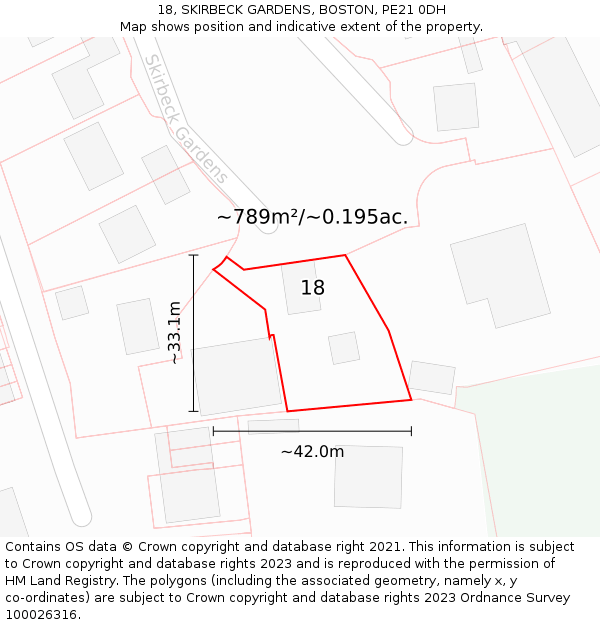 18, SKIRBECK GARDENS, BOSTON, PE21 0DH: Plot and title map