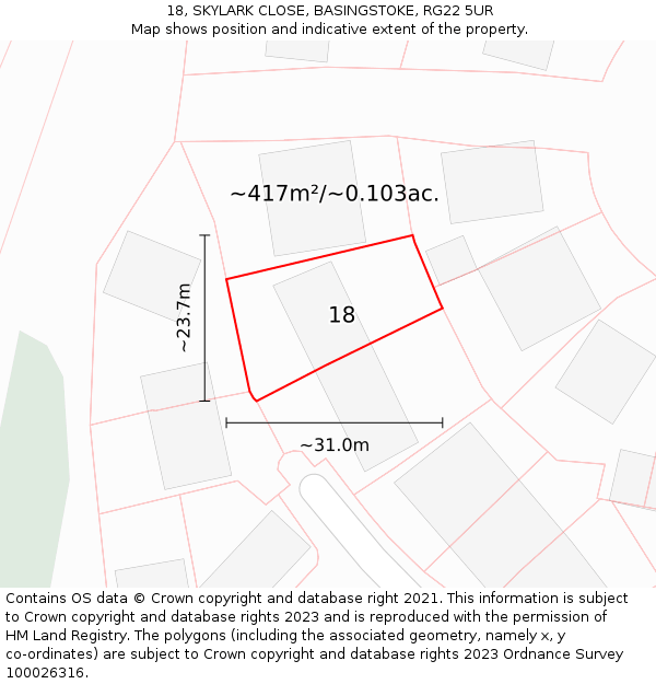 18, SKYLARK CLOSE, BASINGSTOKE, RG22 5UR: Plot and title map