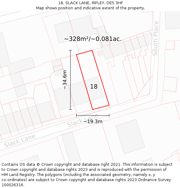 18, SLACK LANE, RIPLEY, DE5 3HF: Plot and title map