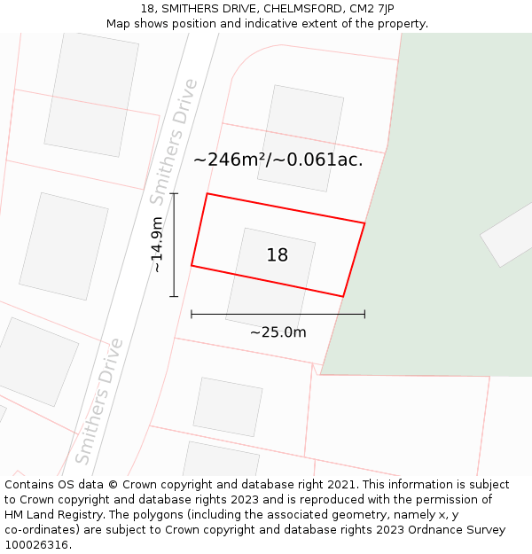 18, SMITHERS DRIVE, CHELMSFORD, CM2 7JP: Plot and title map