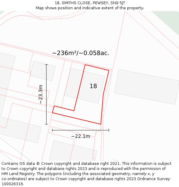 18, SMITHS CLOSE, PEWSEY, SN9 5JT: Plot and title map