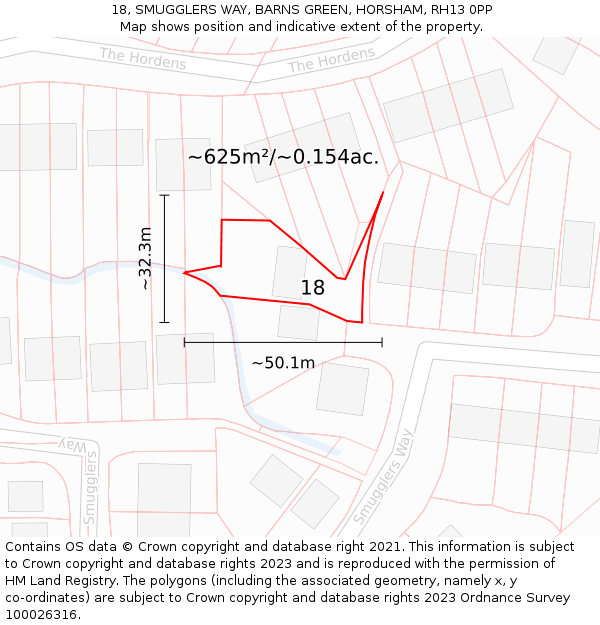 18, SMUGGLERS WAY, BARNS GREEN, HORSHAM, RH13 0PP: Plot and title map