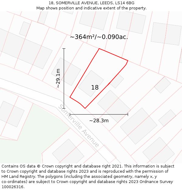 18, SOMERVILLE AVENUE, LEEDS, LS14 6BG: Plot and title map