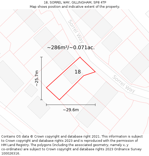 18, SORREL WAY, GILLINGHAM, SP8 4TP: Plot and title map