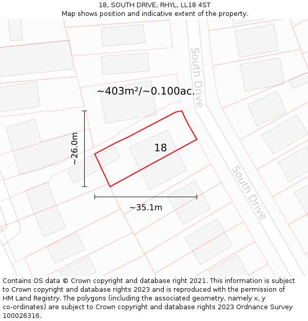 18, SOUTH DRIVE, RHYL, LL18 4ST: Plot and title map