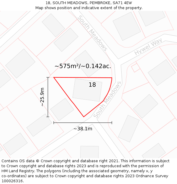 18, SOUTH MEADOWS, PEMBROKE, SA71 4EW: Plot and title map