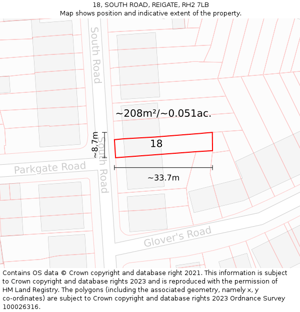 18, SOUTH ROAD, REIGATE, RH2 7LB: Plot and title map