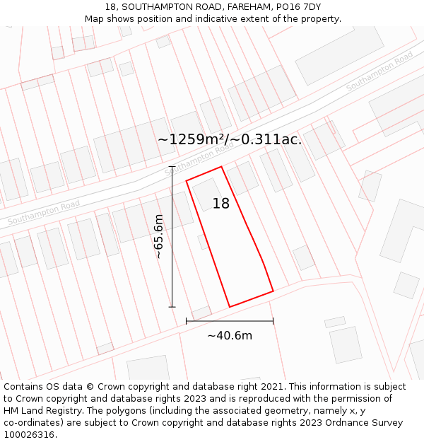 18, SOUTHAMPTON ROAD, FAREHAM, PO16 7DY: Plot and title map