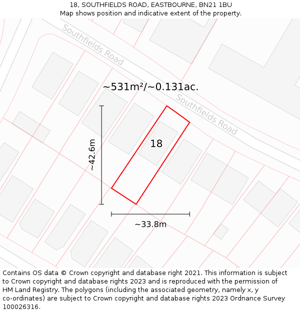 18, SOUTHFIELDS ROAD, EASTBOURNE, BN21 1BU: Plot and title map