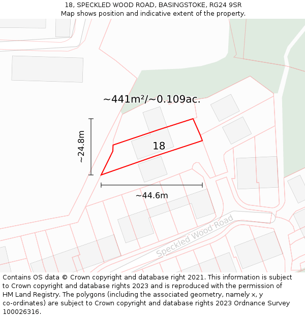 18, SPECKLED WOOD ROAD, BASINGSTOKE, RG24 9SR: Plot and title map