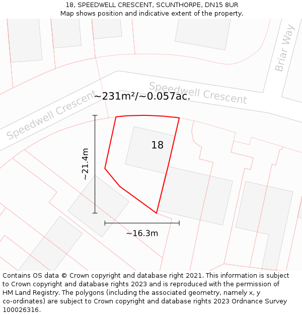 18, SPEEDWELL CRESCENT, SCUNTHORPE, DN15 8UR: Plot and title map