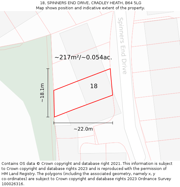 18, SPINNERS END DRIVE, CRADLEY HEATH, B64 5LG: Plot and title map