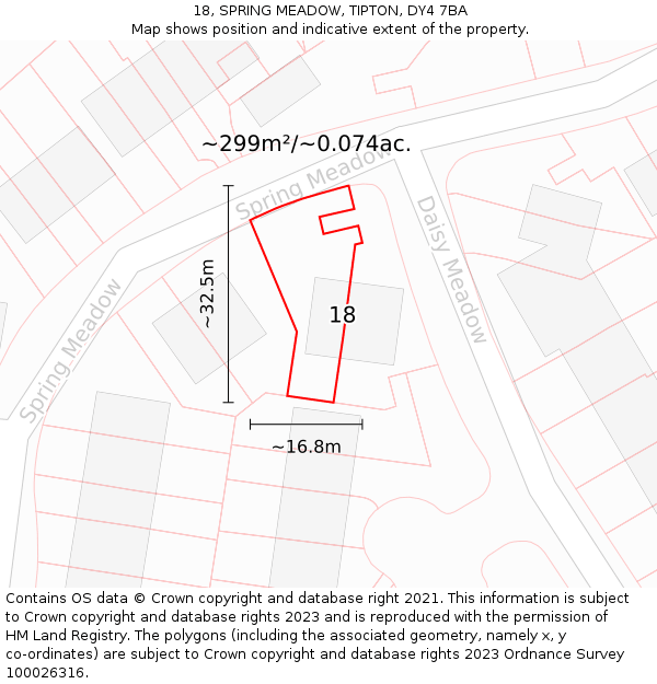 18, SPRING MEADOW, TIPTON, DY4 7BA: Plot and title map