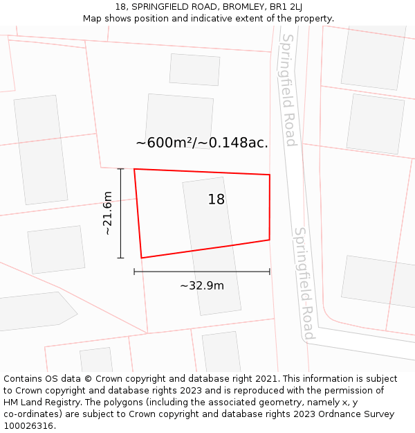18, SPRINGFIELD ROAD, BROMLEY, BR1 2LJ: Plot and title map