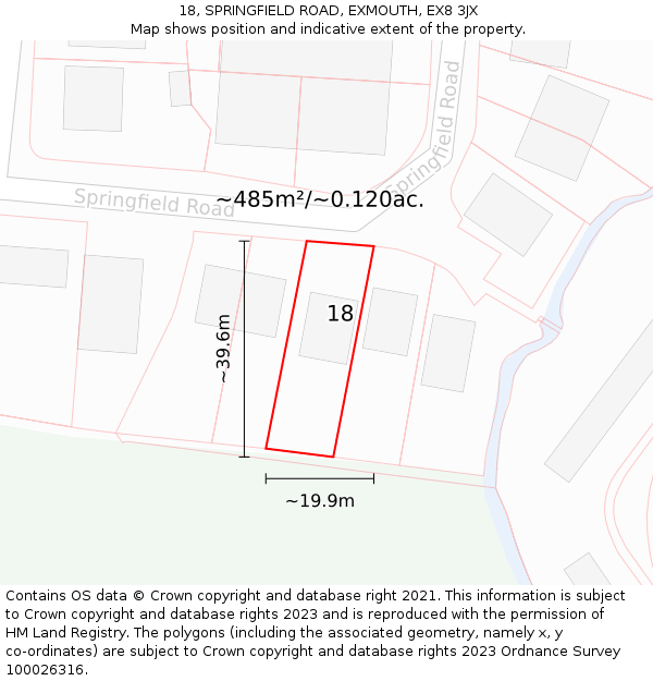 18, SPRINGFIELD ROAD, EXMOUTH, EX8 3JX: Plot and title map