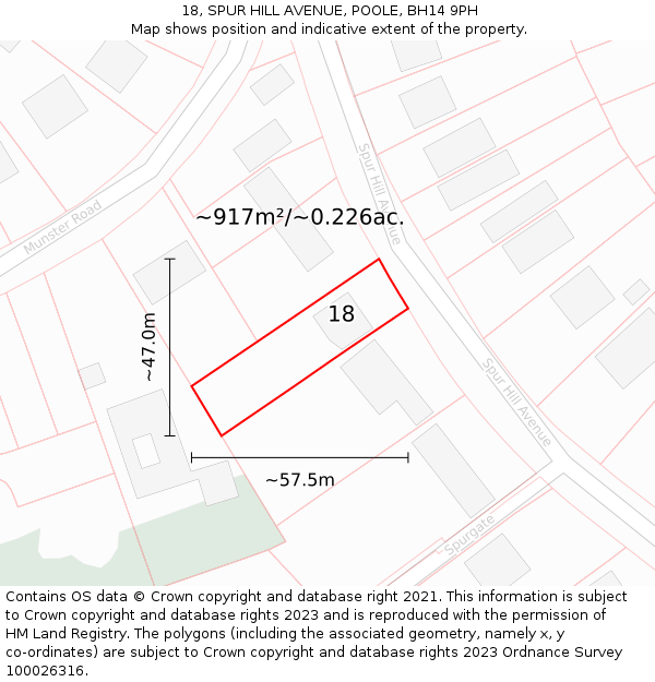18, SPUR HILL AVENUE, POOLE, BH14 9PH: Plot and title map