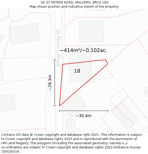 18, ST PETERS ROAD, MALVERN, WR14 1QS: Plot and title map