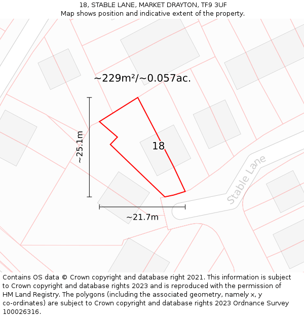 18, STABLE LANE, MARKET DRAYTON, TF9 3UF: Plot and title map