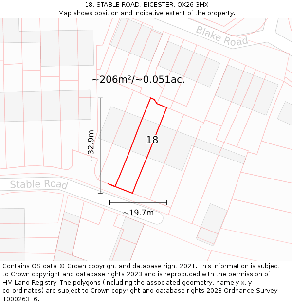 18, STABLE ROAD, BICESTER, OX26 3HX: Plot and title map