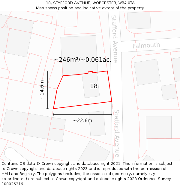18, STAFFORD AVENUE, WORCESTER, WR4 0TA: Plot and title map