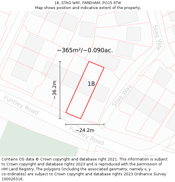 18, STAG WAY, FAREHAM, PO15 6TW: Plot and title map