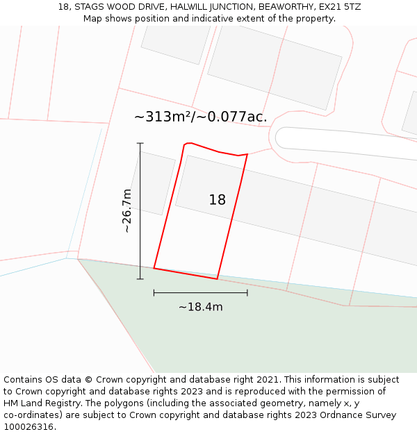 18, STAGS WOOD DRIVE, HALWILL JUNCTION, BEAWORTHY, EX21 5TZ: Plot and title map