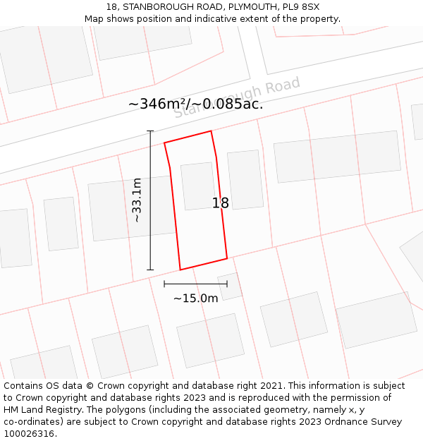 18, STANBOROUGH ROAD, PLYMOUTH, PL9 8SX: Plot and title map