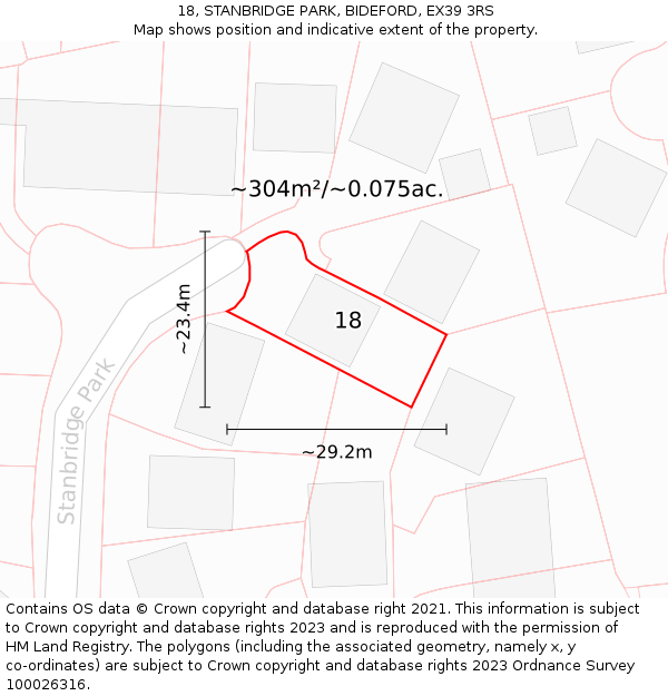 18, STANBRIDGE PARK, BIDEFORD, EX39 3RS: Plot and title map