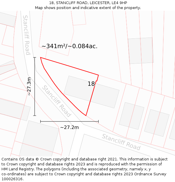 18, STANCLIFF ROAD, LEICESTER, LE4 9HP: Plot and title map