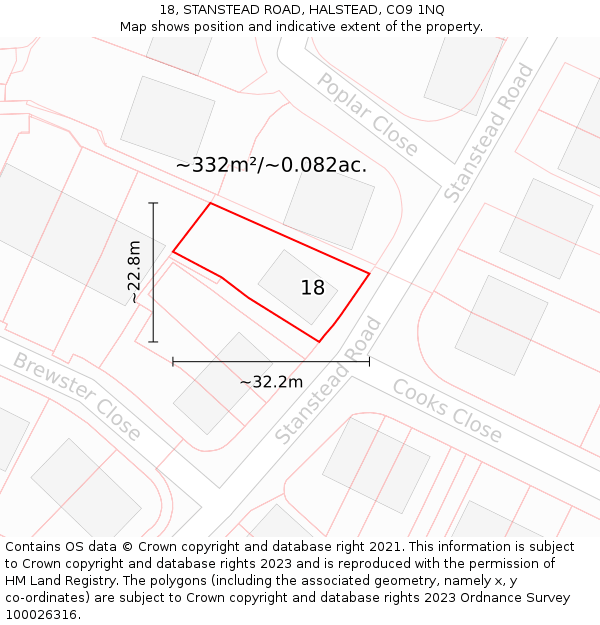 18, STANSTEAD ROAD, HALSTEAD, CO9 1NQ: Plot and title map
